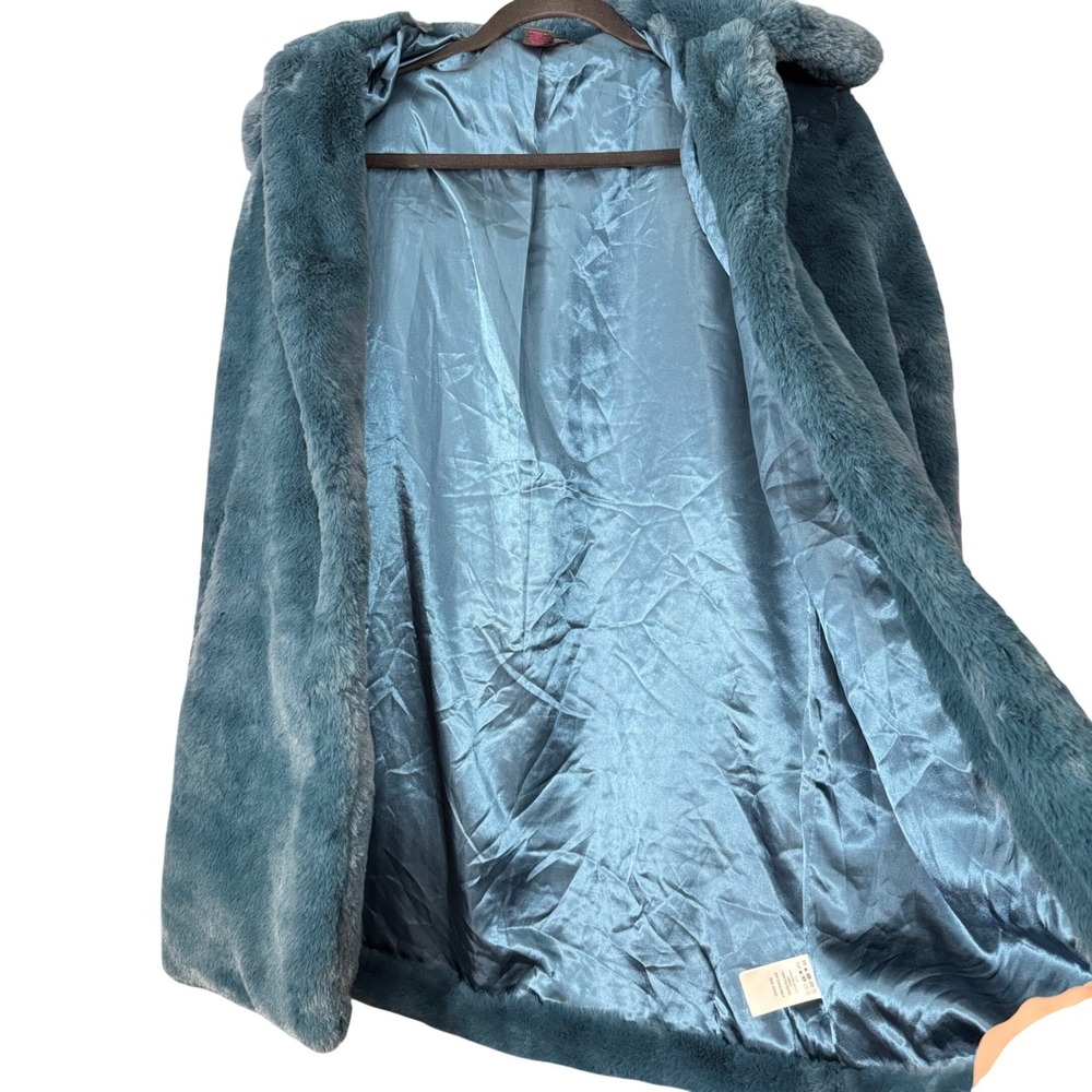 Christian Siriano Faux Fur Coat Teal Blue S Whimsigoth Coquette Glam Formal - Picture 4 of 15
